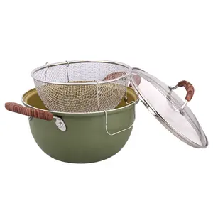 Pressed aluminum non stick casserole induction Fryer Pot with French fries Soup pot with net basket