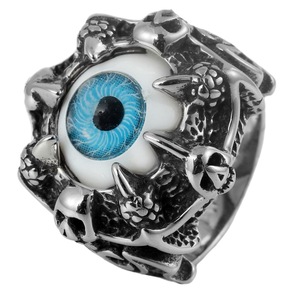 yunnique Punk Rock Blue Eye Demon Skull Claw <b>Titanium</b> Steel <b>Ring</b> Men's Party Jewelry Spike Geometric Design - Product Image 5
