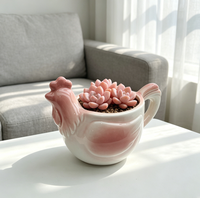 Pot de fleurs en céramique vert foncé en forme de poisson incurvé, vente en gros, pot de fleurs en forme de poisson de dessin animé, décoration intérieure, cadeau pour plantes vertes en pot