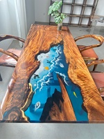 2024 nouveaux produits populaires salle à manger moderne bois rivière résine époxy Restaurant Table de cuisine en bois massif avec table à manger en résine époxy