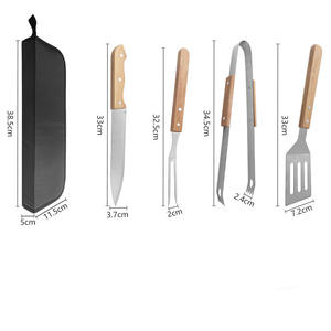 Wholesale Customized Outdoor BBQ grill set charcoal grilling home use includes tongs <b>wooden</b>-handled kitchen knife spatula <b>fork</b> - Product Image 5