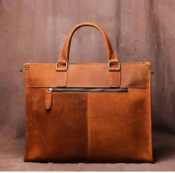 Lớn Satchel Vai Túi da gồ ghề Túi máy tính xách tay cổ điển điên ngựa da cặp cho nam giới