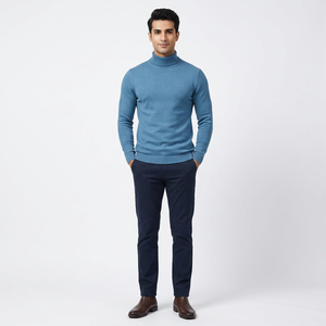 Automne et hiver nouveau pull décontracté de couleur unie pour hommes pull à col roulé pull en tricot décontracté pour hommes - Product Image 1