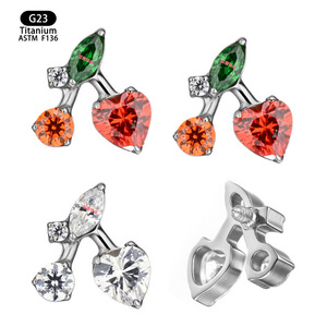 F136 <b>Titanium</b> Cherry <b>Stud</b> Earrings With Zircon Inlay For Ear Cartilage Fashion Jewelry - Product Image 5