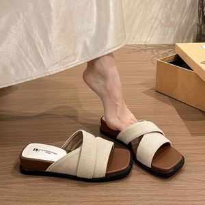 2026 Summer New Cross Strap Chunky Sole One Band Slides Versatile All Match Women Casual Outdoor Beach <b>slippers</b> - Product Image 3