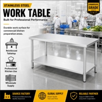 Table de travail en acier inoxydable de qualité alimentaire 304 201, à 2 niveaux, pour la restauration et la cuisine