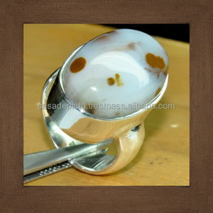 Anillo DE BODA clásico con piedras preciosas de jaspe de punto de Plata de Ley 925 hecho a mano, joyería Unisex de alta calidad - Product Image 1