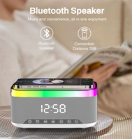 Multifunktionaler tragbarer Lautsprecher mit 15W kabellosem Ladegerät, Wecker, RGB-Farb-LED-Licht, Schreibtischlampe und FM-Radio