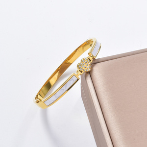bulk wholesale delicate 18k gold shimmering heart <b>crystal</b> natural mother of pearl anti-rust polished wearable bangle <b>bracelet</b> - Product Image 3
