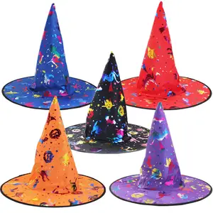 Atacado Halloween Costume Acessórios Abóbora Morcego Impresso Wizard Hat Masquerade Dress Up Magic Witch Hat