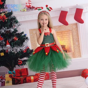 HESPER Green Princess Pompadour Dress for Girls Children's Christmas Holiday Dress With Character Pattern - Product Image 1