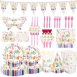 Lot de Vaisselle <span class=keywords><strong>Jetable</strong></span> en Gros pour Fêtes d'Anniversaire : Assiettes, Gobelets, Serviettes, Chapeaux de Fête, Pailles et Couverts - Product Image 1