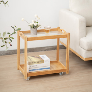 Solid Wood Side <b>Table</b> Trolley With <b>Wheels</b> Storage Shelf <b>For</b> Living Room Coffee <b>Table</b> - Product Image 4