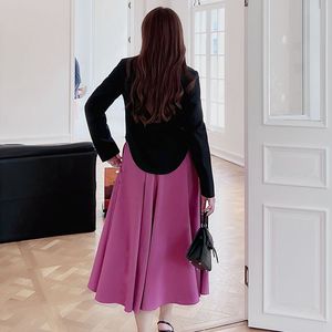 Falda Larga de Cintura Alta para Mujer Runqi N8474, Color Frambuesa, Chifón, Color Sólido, Talla Grande, Falda de Moda - Product Image 5