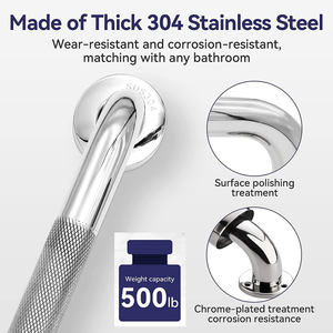 Maniglione di Sicurezza per Bagno in Acciaio Inox SUS304 Wayon, Impugnatura Antiscivolo Zigrinata, Modello WM GB201 per Assistenza Anziani - Product Image 3