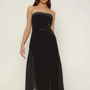 ชุดราตรีกำมะหยี่หรูหราไฮเอนด์แบบ OEM สีดำ สายเดี่ยว ชุดเดรสยาวสำหรับงานเลี้ยงตอนเย็น - Product Image 1