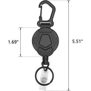 Portachiavi retrattile, Carabiner Heavy Duty Badge portachiavi, tactic ID Abs nome Badge bobina con 31,5 pollici in acciaio cavo retrattile