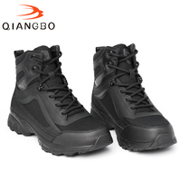 Bottes de travail de sécurité pour hommes, personnalisées OEM, noires, à tige haute, respirantes, en maille synthétique, en cuir synthétique, à lacets, antidérapantes, résistantes à l'usure