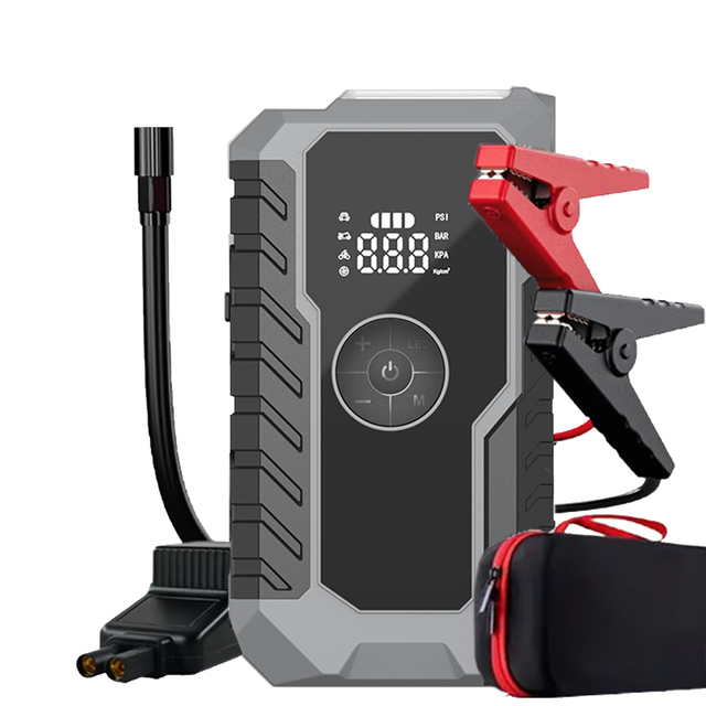 4-in-1 Portable Car Jump Starter with Air Compressor 8000mAh Power Bank & LED Light for Emergency Tire Inflation