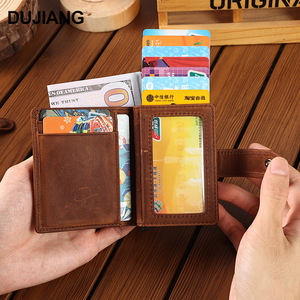 Portefeuille en cuir véritable Dujiang pour homme, court, avec protection RFID, couleur café, plusieurs emplacements pour cartes, résistant à l'usure, design solide - Product Image 2