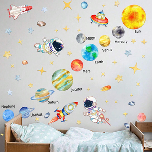Autocollant mural pour chambre d'enfant, système solaire, fusée spatiale, dessin animé, pour la décoration de la maison - Product Image 3