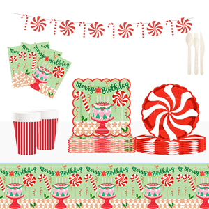 DAMAI Merry Birthday Theme Party Kits Round and <b>Square</b> Disposable Party Paper Plates Cups Napkin with Cake Tableware Set - Product Image 1