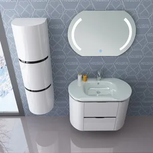Wasserdichter badezimmermöbel Schrank mit LED-Spiegel Bambus Waschtischkarton modernes Melamin Hotel CAD Weichschließung 3 Jahre 5 Sets
