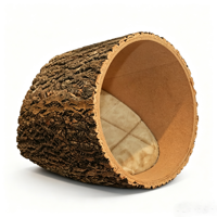 Lit pour chat en tronc d'arbre creux en chêne naturel, grande taille, coussin en peluche doux amovible, cachette rustique pour animaux de compagnie d'intérieur