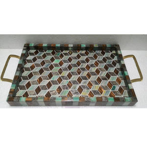 Handmade Mother of Pearl <b>Wood</b> Serving <b>Tray</b> Custom Size for Home Restaurant Hotel or Supermarket Use Wholesale Product - Product Image 3