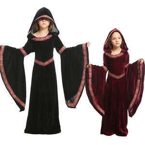 <span class=keywords><strong>Costume</strong></span> de sorcière païenne pour fille et enfant, robe gothique à capuche en velours, Costumes de <span class=keywords><strong>carnaval</strong></span> d'halloween - Product Image 1