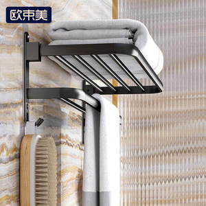 Double Folding Towel Rack 60X70cm Wall Mounted Corner Storage Bathroom <b>Shelf</b> - Product Image 1