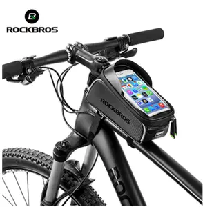 ROCKBROS Tas Sepeda MTB, Aksesori Casing Ponsel Pipa Anti Air Atasan Bersepeda, Tas Sadel Bingkai Sepeda Layar Sentuh 6 Inci