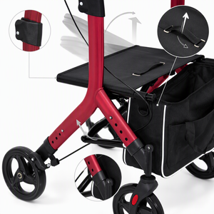 8 inch grote wielen <span class=keywords><strong>rollator</strong></span> met zitting, opvouwbare aluminium mobiliteitshulp voor senioren, draagvermogen 300 lbs - Product Image 4