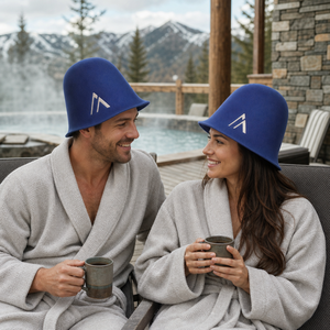 Chapeau de sauna unisexe en feutre de laine, <span class=keywords><strong>personnalisé</strong></span>, bleu marine, à bord large, forme cloche, avec motif montagne brodé, pour spa et hammam - Product Image 3