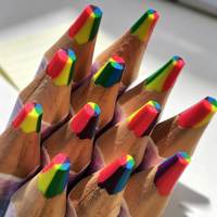 Ensemble de crayons de couleur personnalisés, mine hexagonale arc-en-ciel, corps en bois de 7 pouces, revêtement filmé, pour le dessin artistique