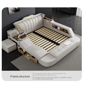 Cama Moderna de Diseño de Lujo, Tatami de Cuero Suave, Acero Inoxidable Ecológico, Tamaño King, Inteligente, Multifuncional, con Masaje y Almacenamiento - Product Image 5