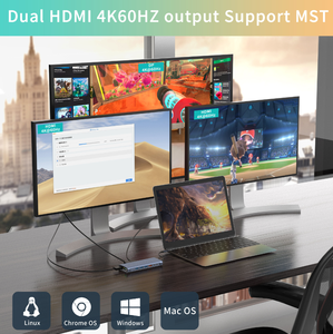Docking Station MST 14-in-1, Hub USB-C, Adattatore USB, Docking Station per 3 Monitor HD-MI DP, Triplo Monitor per Laptop, Docking USB C - Product Image 5