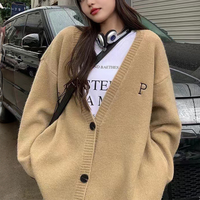 Pull en cachemire vent paresseux pour femmes veste col en v Long Cardigan tricoté décontracté avec nouvelle broderie de lettres étrangères
