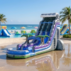 Toboganes de agua inflables gigantes de 30 pies Tobogán de doble carril de palmera tropical de grado comercial con piscina de agua - Product Image 3