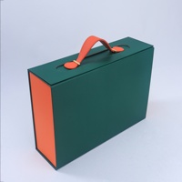 Maßgefertigte Grün-Orange Magnetverschluss-Faltschachtel mit Ledergriff Ideal für Luxus-Geschenkverpackungen und Premium-Produktverpackungen