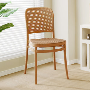 Silla <span class=keywords><strong>de</strong></span> Comedor Apilable <span class=keywords><strong>de</strong></span> Plástico Estilo Nórdico para el Hogar, Respaldo Grueso, Imitación <span class=keywords><strong>de</strong></span> Mimbre Tejido, para Patio Exterior, Restaurante - Product Image 3