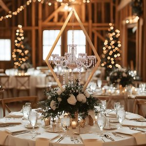 LANJO Luxury Diamond Shape Metal Candelabra <b>Stand</b> Acrylic <b>Crystal</b> Wedding Candle Drops Dining Tables Party Home Decoration - Product Image 1