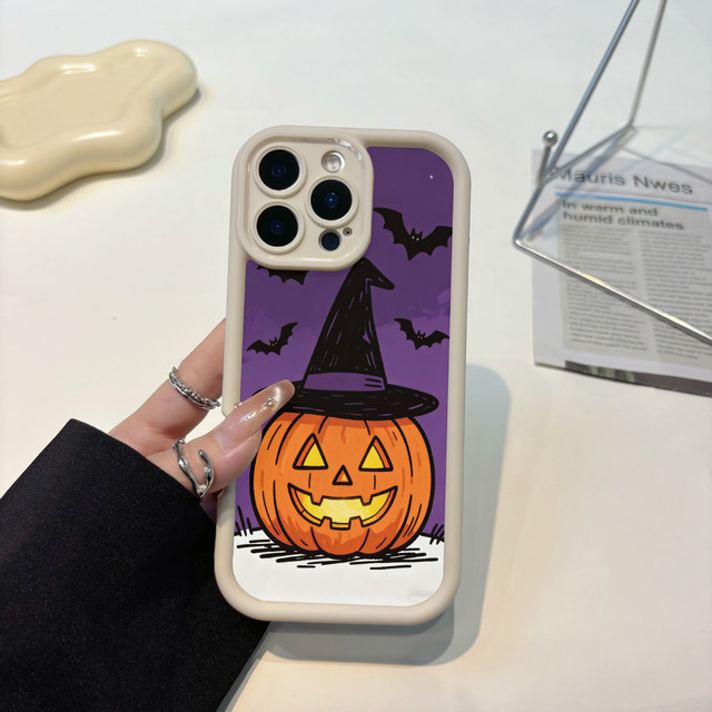 Cute High Quality Halloween Pumpkin Witch Hat Phone Case Soft TPU Shockproof Wireless Charge Magnetic Ring for 16/17/18 Pro Max