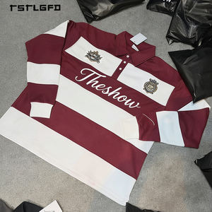 Polo de rugby en coton épais 340 GSM de qualité supérieure, avec broderie du blason, manches longues, personnalisation haut de gamme, OEM ODM, vêtements universitaires - Product Image 1