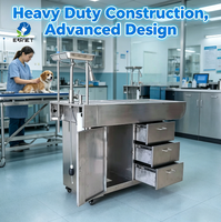 Table de travail vétérinaire EURVET 1400 mm en acier inoxydable 304 avec évier à grille active et 3 tiroirs