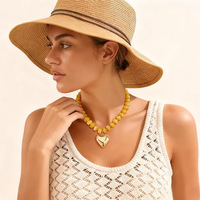 Nouveau Bracelet Tendance pour Femme, Style Exagéré, Grand Cœur, Perles en Pierre Naturelle et Verre, Pendentif pour Femme