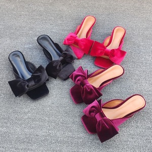 Sandales de luxe 3CM pour femme, style claquettes, avec nœud, talons chaton, chaussures tendance - Product Image 1