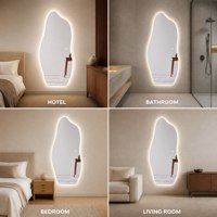 Miroir décoratif LED tactile à intensité variable, sans cadre, irrégulier, à fixation murale, éclairé, pour salon, chambre, salle de bain, hôtel