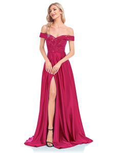 LY-PD0095晚礼服女士正式优雅缎面派对礼服女士舞会裙一线无袖腿部分体 - Product Image 5