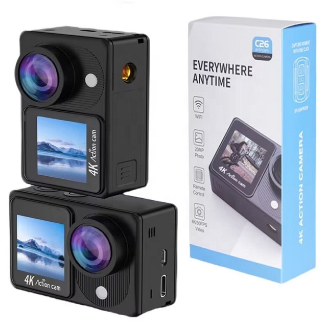 2023 New Sport Camera 4K/30fps Dual Screen Sports DV Mini Waterproof Helmet Accessories Underwater 40M hd EIS Action Camera